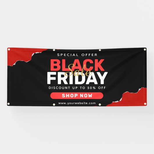 Zwart en rood eenvoudig Black Friday Sale-banner Spandoek (Horizontaal)
