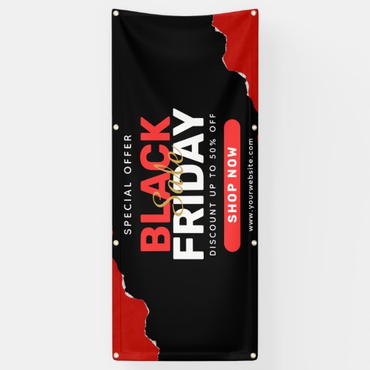 Zwart en rood eenvoudig Black Friday Sale-banner Spandoek (Verticaal)