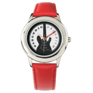 Zwart en Rood Elektrische Rockgitaar Modern Koel Horloge