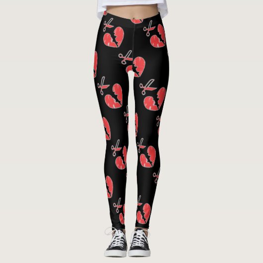 Zwart en rood gebroken hart leggings (Voorkant)