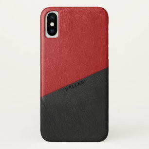 Zwart en rood geometrisch  leer iPhone x hoesje