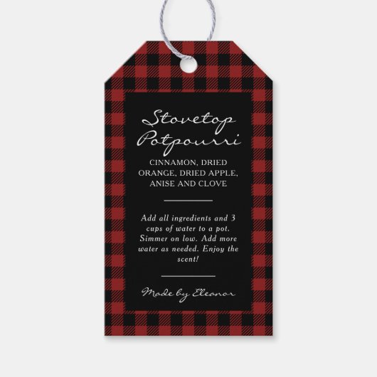 Zwart en rood geruit stille pot kit cadeaulabel (Voorkant)