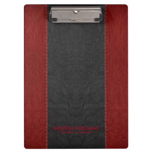 Zwart en rood gestikt faux leer klembord (Voorkant)