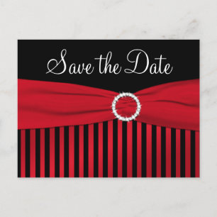 Zwart en rood gestreept Save the Date Briefkaart