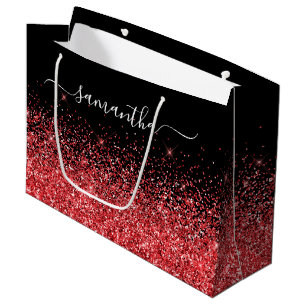 Zwart en rood glinsterend glitters elegant naam groot cadeauzakje