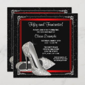 Zwart en rood Glitter High Heel Verjaardagsfeest Kaart (Voorkant / Achterkant)