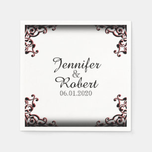 Zwart en Rood Gothic Scroll Bruiloft Servet