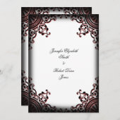 Zwart en Rood Gothic Scroll Bruiloft Uitnodiging (Voorkant / Achterkant)