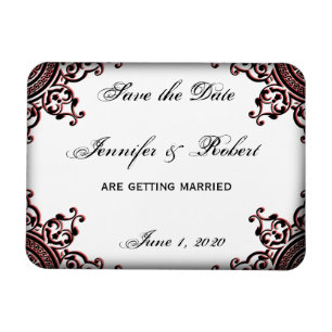 Zwart en Rood Gothic Scroll Save the Date Magneet