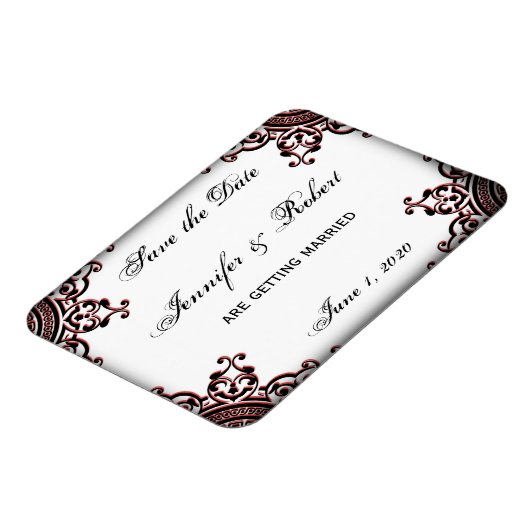 Zwart en Rood Gothic Scroll Save the Date Magneet (Linkerzijde)