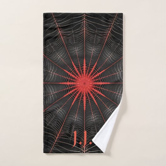 Zwart en Rood Gothic Spiderweb Monogram Pickleball Handdoek (Handdoek)