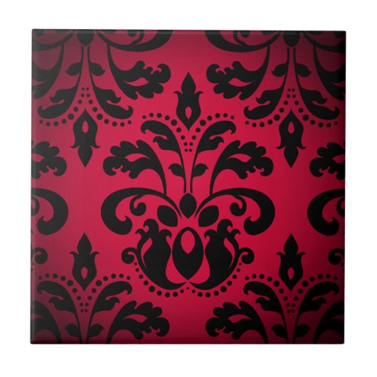 Zwart en rood gotisch Victoriaans  damast Tegeltje (Voorkant)