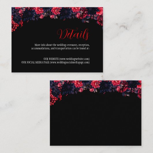 Zwart en rood Gotische Bloemen Dark Enclosure Kaar Informatiekaartje (Voorkant / Achterkant)