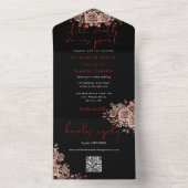 Zwart en rood gotische rozen QR-code bruiloft All In One Uitnodiging (Binnen)