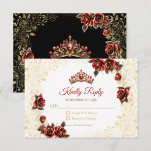 Zwart en rood Gouden Tiara Bloemrijke Roos Quincea RSVP Kaartje