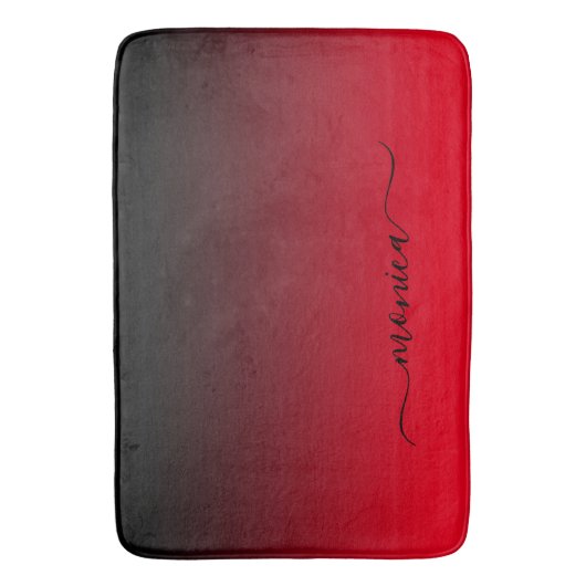 Zwart en rood Gradient Elegant Naam Badmat (Voorkant Verticaal)
