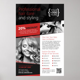 Zwart en Rood Haar Salon, Kapper Poster