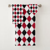 Zwart en rood Harlequin Diamond Pattern Bath Bad Handdoek (Insitu)