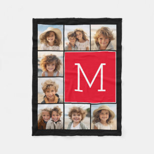 Zwart en rood Instagram 8 foto collage monogram Fleece Deken