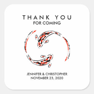 Zwart en rood Japans Koi Vissen Kunsthuwelijk Vierkante Sticker