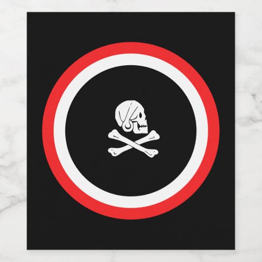 Zwart en Rood Jolly Roger Pirate Wijn Etiket (Enkel label)
