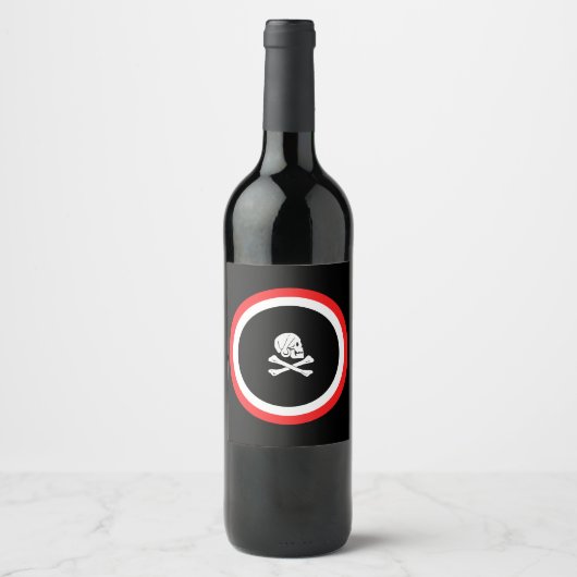 Zwart en Rood Jolly Roger Pirate Wijn Etiket (Voorkant)