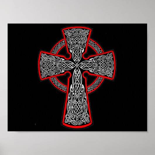 Zwart en rood Keltisch kruis Poster (Voorkant)