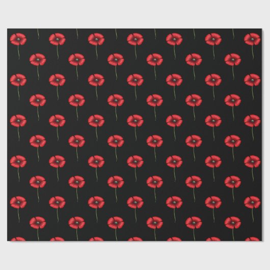 Zwart en Rood Klaproos Bloem Patroon Wrapping Papi Cadeaupapier (Vlak)