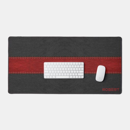 Zwart en rood  leertextuur monogram bureaumat (Keyboard & Muis)