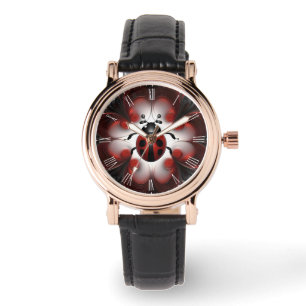 Zwart en rood lieveheersbeestje fractal art design horloge