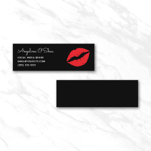 Zwart en rood lippenstift Whimsical Lettertype Mini Visitekaartje
