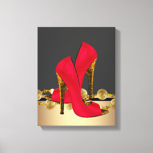 Zwart en rood luipaard hooggehakte schoenen boetie canvas afdruk