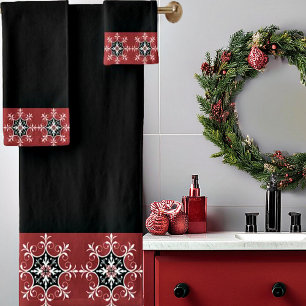Zwart en rood medaillon bad handdoek