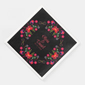 Zwart en Rood Mexicaans Bloemen Fiesta Bruiloft Servet (Hoek)
