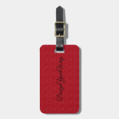 Zwart en rood Modern Monogram gepersonaliseerd Bagagelabel (Voorkant verticaal)