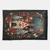 Zwart en Rood Moderne Abstracte Kerst Design Theedoek (Horizontaal)