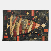 Zwart en Rood Moderne Abstracte Kerstboom Theedoek (Horizontaal)