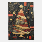 Zwart en Rood Moderne Abstracte Kerstboom Theedoek (Verticaal)