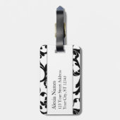 Zwart en rood, monogrammed, Damask Print Bagagelabel (Achterkant verticaal)