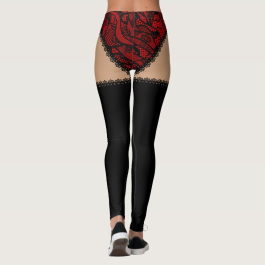 Zwart en rood, omhoog leggings (Achterkant)