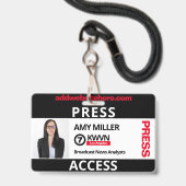 Zwart en rood perspasje met eigen naam Werknemer Badge (Voorzijde met lanyard)