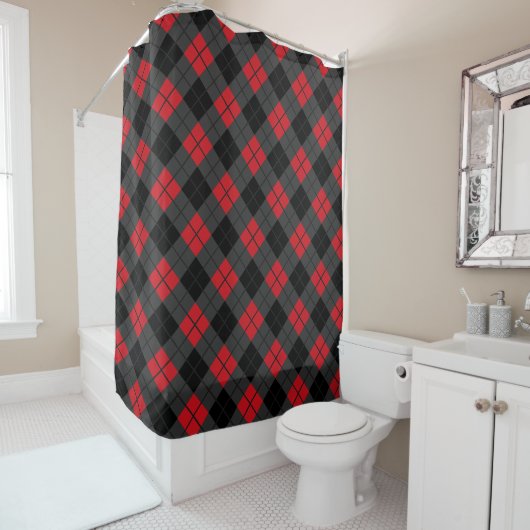 Zwart en Rood Plaid Geruite Douchegordijn (In situ)