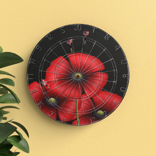 Zwart en Rood Poppy Bloemen Dartboard met Darts Dartbord