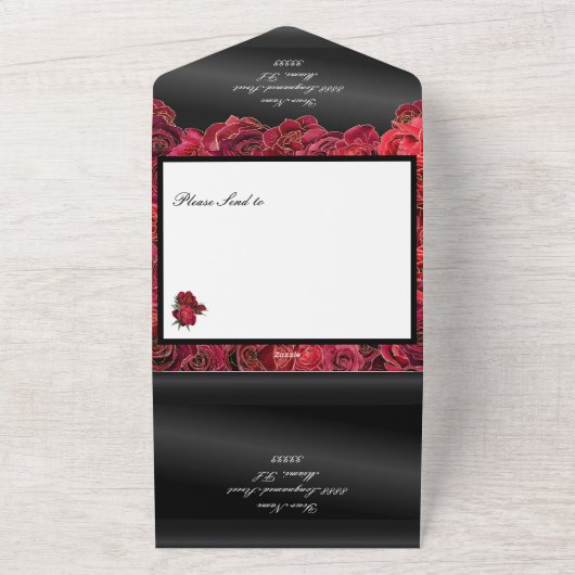 Zwart en Rood Quinceañera Betaalbare Uitnodigingen (Buitenkant)