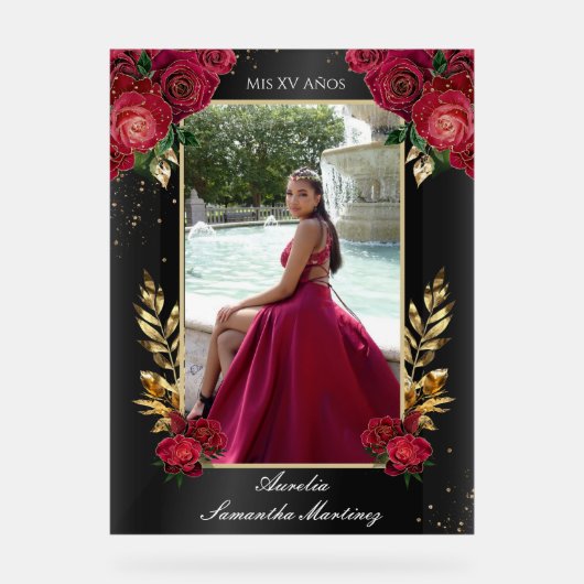 Zwart en rood Quinceañera Entry Acryl Teken Acryl Bord (Voorkant)