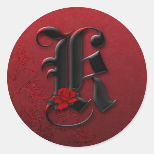 Zwart en Rood Rose Monogram K Sticker (Voorkant)