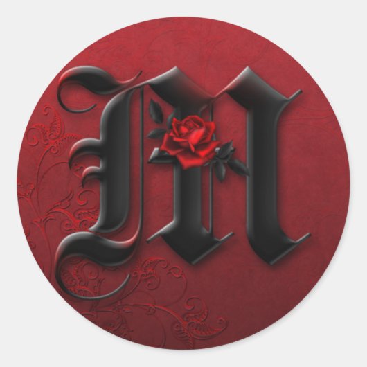 Zwart en Rood Rose Monogram M Sticker (Voorkant)