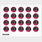 ZWART EN ROOD ROZE FUCHSIA RUBY DAMASK MONOGRAM, RONDE STICKER (Vel)