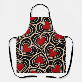 Zwart en Rood Schattige Eenvoudig Hartpatroon Schort