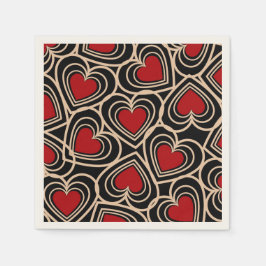 Zwart en Rood Schattige Eenvoudig Hartpatroon Servet